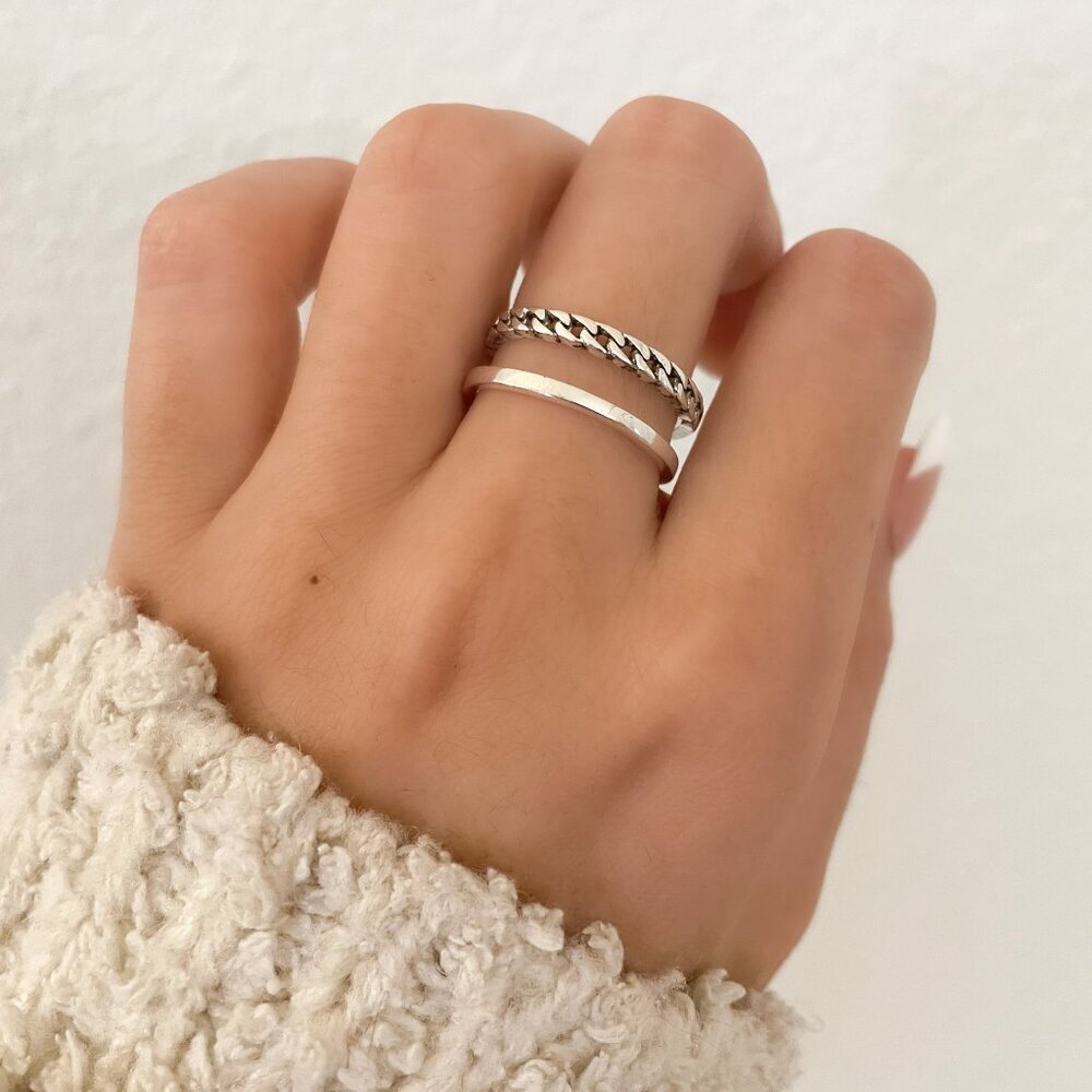 925 Sterling Silver Minimalist Ring Layer Ring Dainty Ring Chain Link Ring - Picture 2 of 8